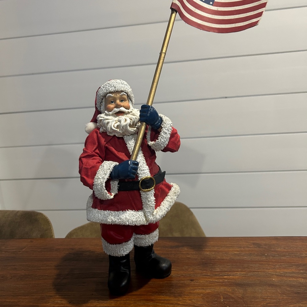 Patriotic Santa Claus Figurine with Flag
